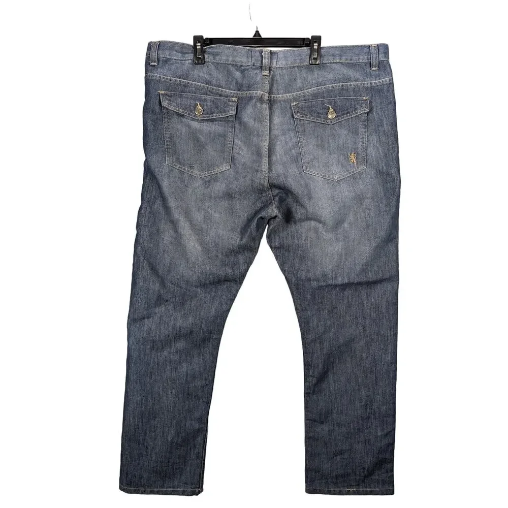 English Laundry Jeans Mens 46 x 32 Straight Whiskers Lions Crest blue Denim